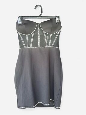 Lena Black Strapless Dress with Rhinestone Trim